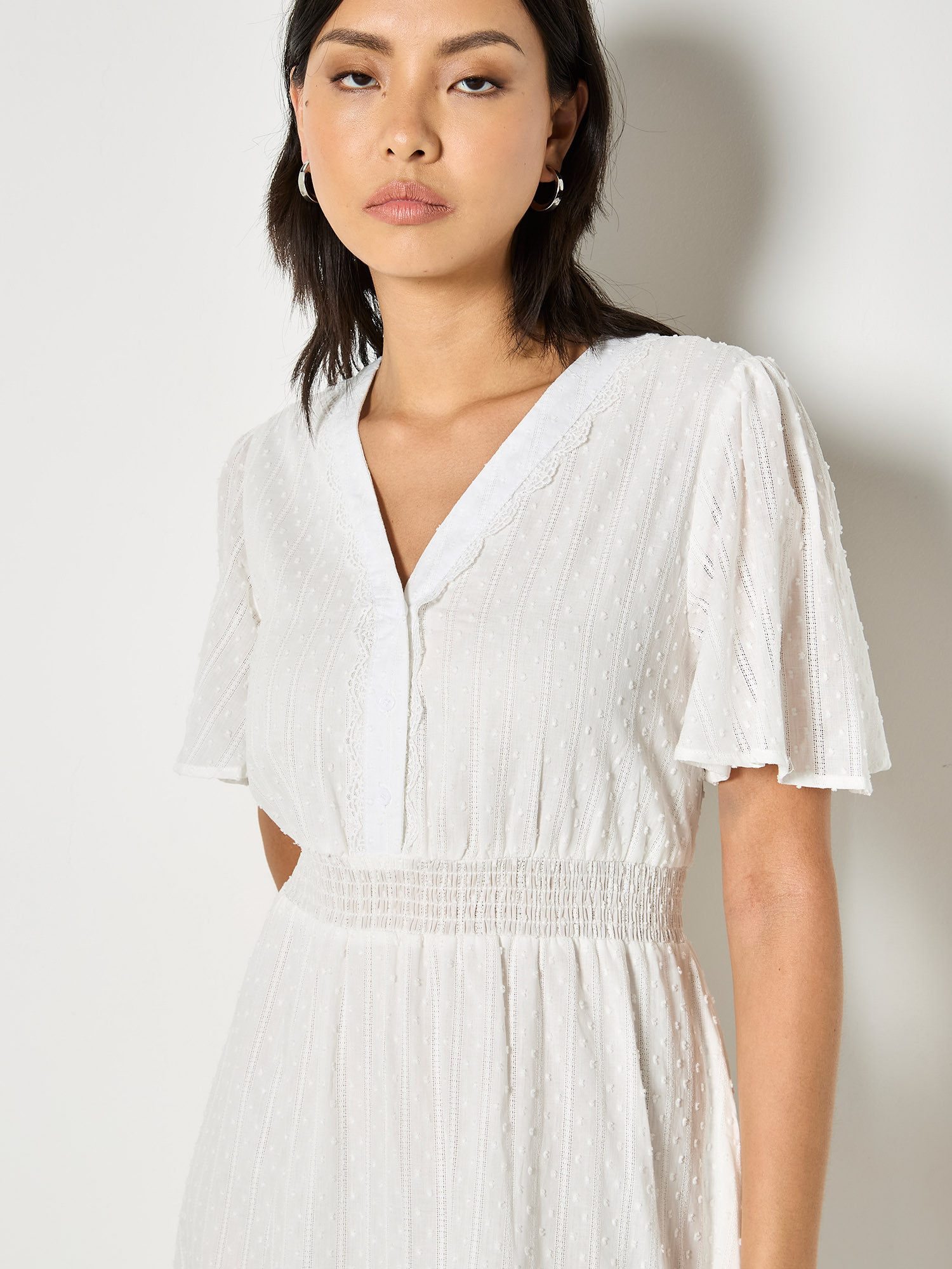 Apricot Spitzenkleid Maxikleid aus Baumwolle mit Dobby-Spitze