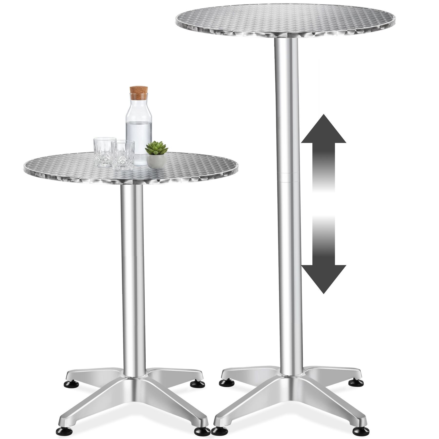 tectake Bistrotisch Aluminium-Stehtisch, höhenverstellbar, 60 x 70 / 110 cm, (Bartisch Frederic, 1-St., in silber), wetterfest, 2 Aufbauhöhen, Zementsockel, Belastbarkeit 60 kg