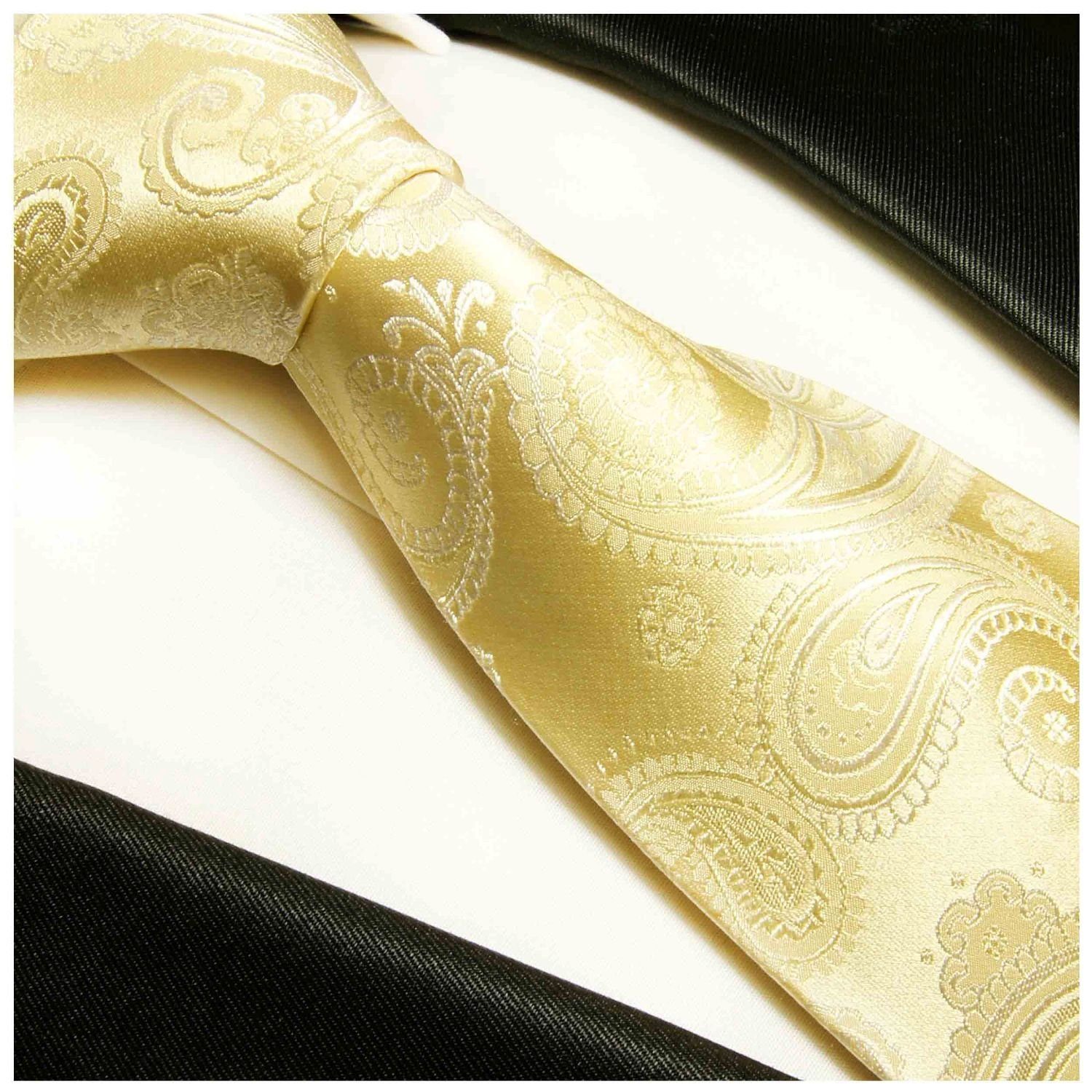 Paul Malone 442 Krawatte Einstecktuch) 100% und Krawatte modern (8cm), Breit 2-St., brokat (Set, Seide mit Hochzeit paisley champagner Tuch Seidenkrawatte