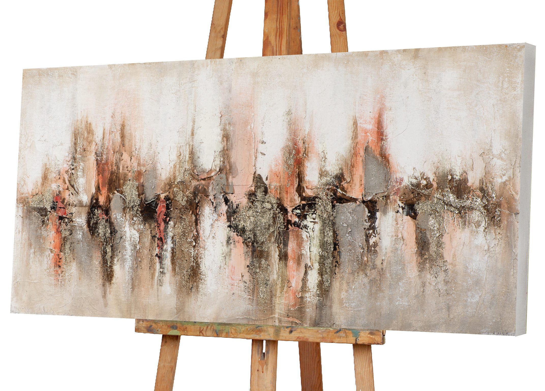 ArtUniverse Gemälde Abstrakte Skyline 70x140 cm, Abstrakte Skyline 70x140cm, Hochwertige Leinwand auf Echtholzrahmen mit textilen Elemente