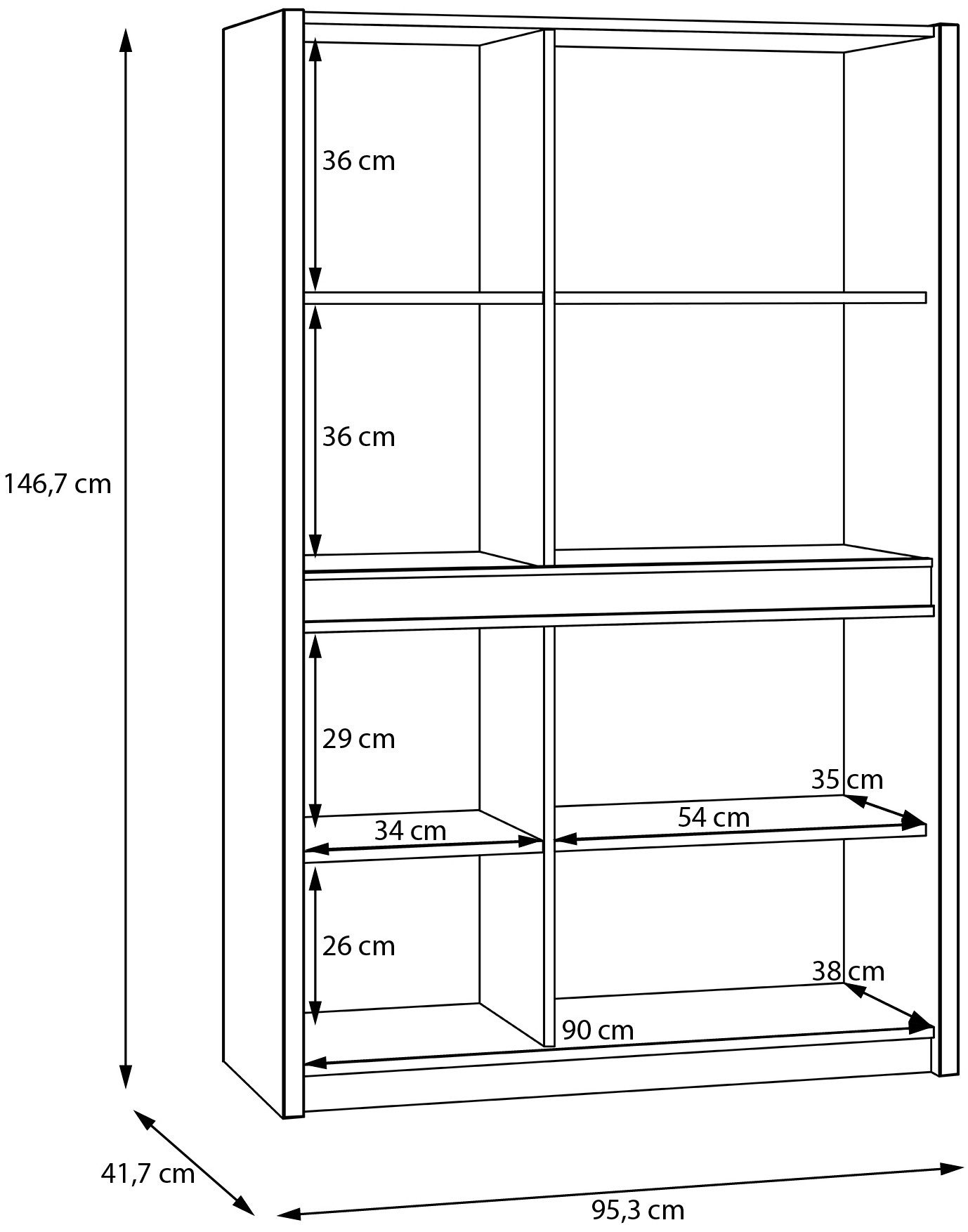 FORTE Highboard Oak Squere, Highboard inklusive Beleuchtung, Soft Close, B/H/T 95,3/146,7/41,5 cm 4türig