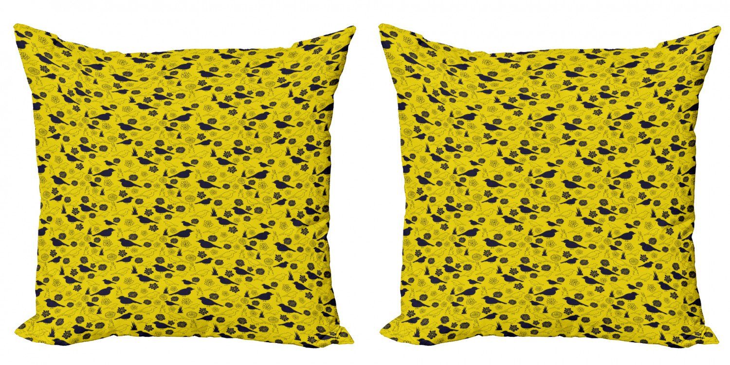 Kissenbezüge Modern Accent Doppelseitiger Digitaldruck, Abakuhaus (2 Stück), Gelber Vogel Vogel- und Blütenblätter | Kissenbezüge