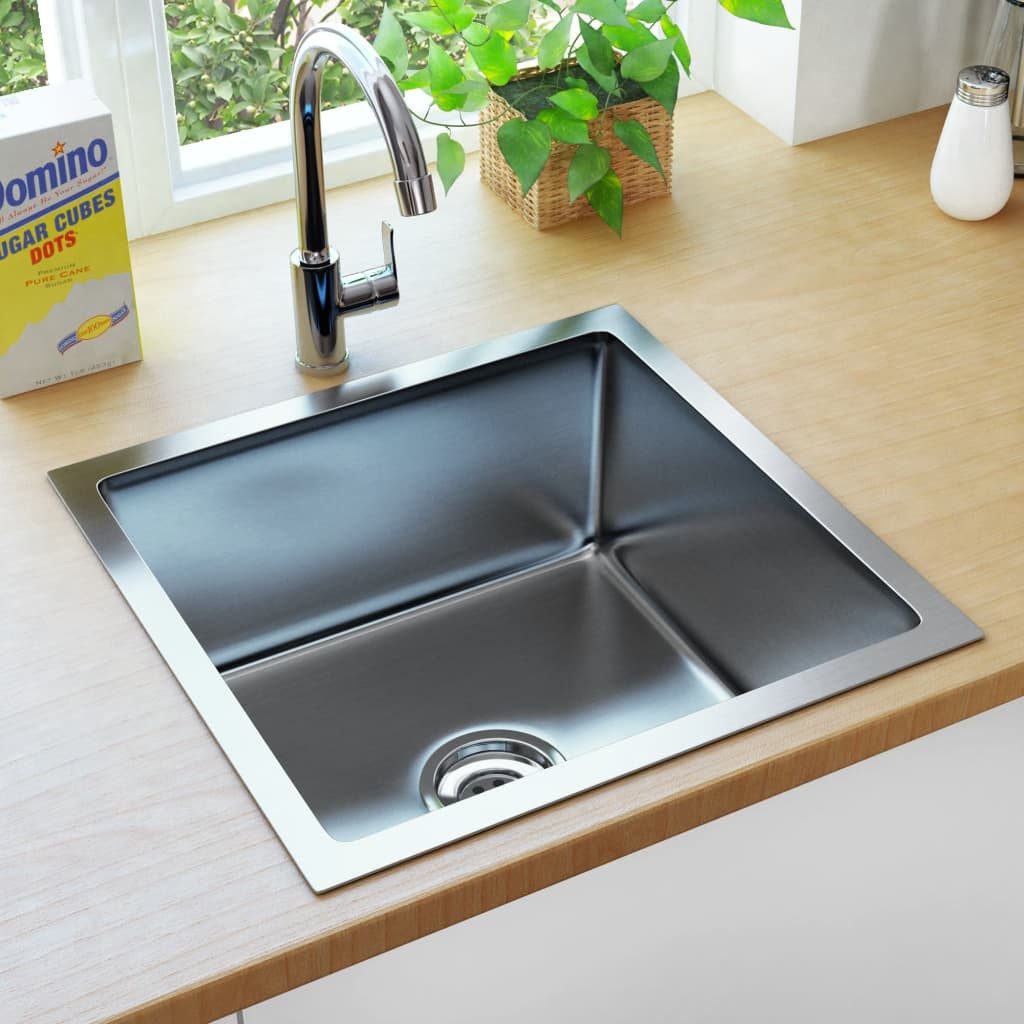 vidaXL Küchenspüle 44 x 44 x 20 cm Küche Spülbecken Massive Einbauspüle mit Sieb Edelstah, 44/44 cm