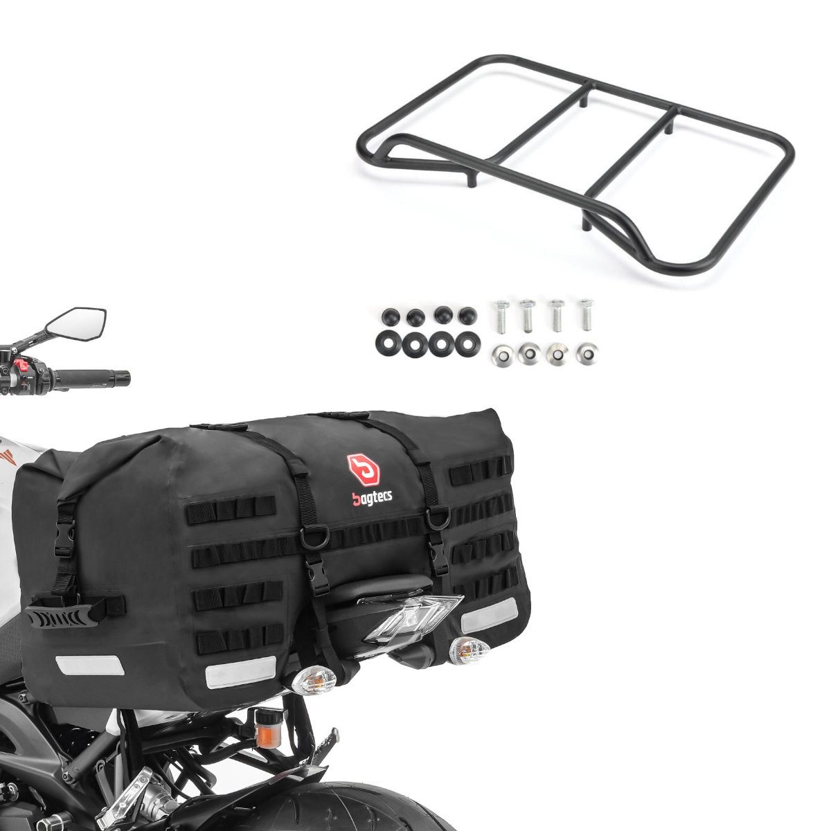 Bagtecs Reisetasche Set: Hecktasche # SX70 70Ltr in schwarz + Gepäckträger Vario Topcase p