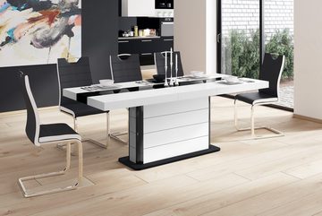 designimpex Esstisch Design Tisch HE-555 Weiß - Schwarz Hochglanz ausziehbar 160 bis 260 cm