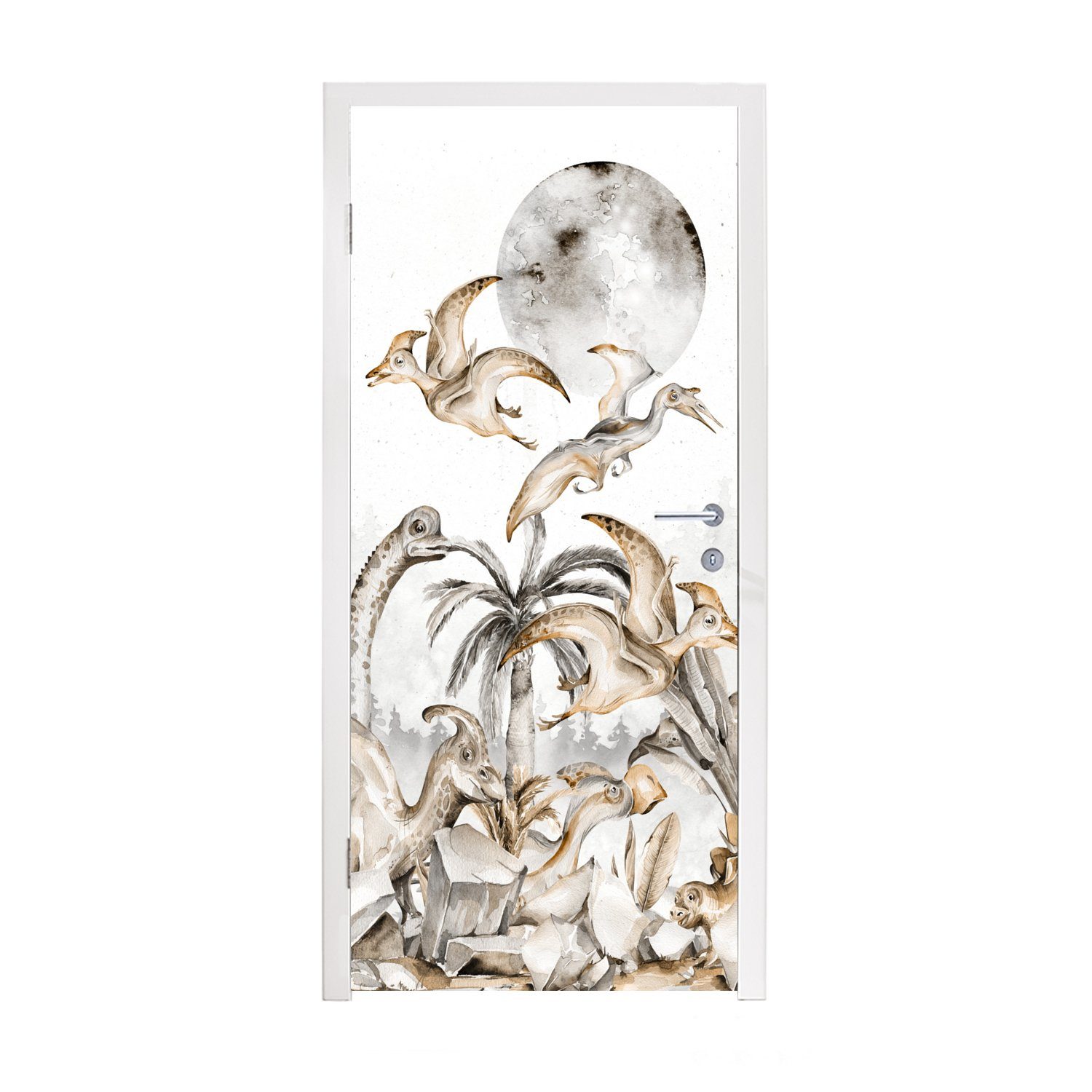 MuchoWow Türtapete Dinosaurier - Dschungel Dekoration - Kinder - Junge - Grün, Matt, bedruckt, (1 St), Fototapete für Tür, Türaufkleber, 75x205 cm
