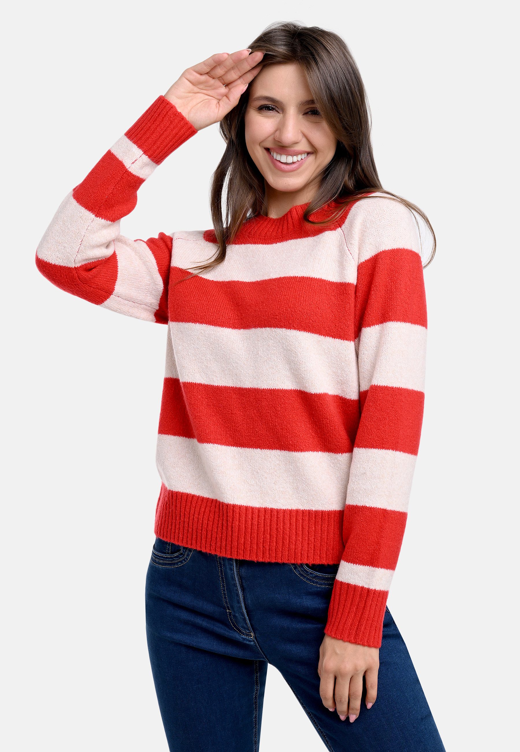 BICALLA Strickpullover Strickpullover in Rot/Rosésand (1-tlg)