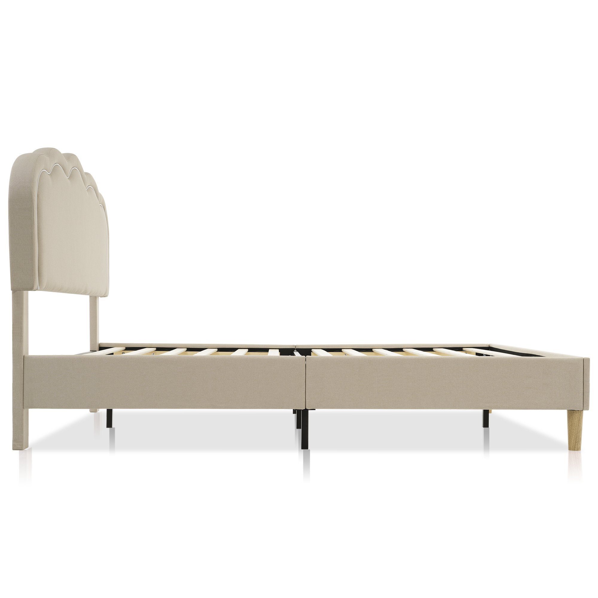 Polsterbett (LED Doppelbett), mit Lattenrost & Verstellbares Kopfteil in Puff-Form 140x200cm, Leinen