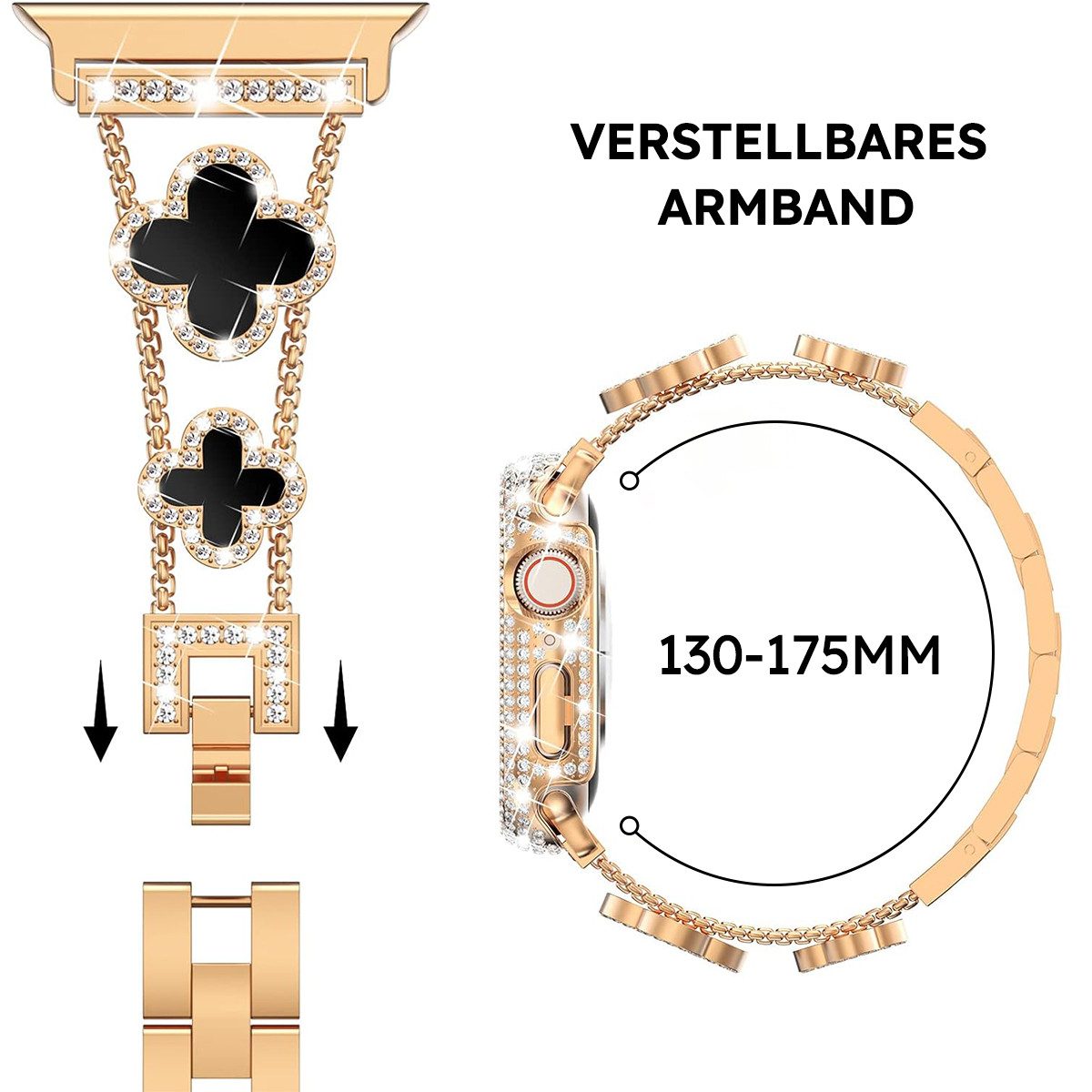 MOPUEA Smartwatch-Armband Smartwatch Armband Edelstahl Armband Kompatibe für Apple Watch, Breite Kompatibilität, verstellbares Kettendesign – Bild 4 von 5