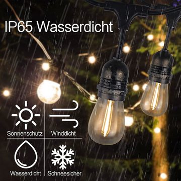 ZMH LED-Lichterkette Innen Außen Glühbirnen Lichterkette 7.6m/15m Wasserdichte, 16-flammig, IP65, Glas, Breite 90cm, für Party Weihnachten