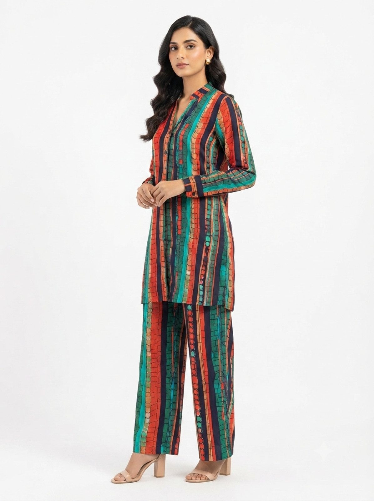 PfauGermany Hemdbluse All Day Office Wear Comfort .2 Pcs Set Langarm Hemd + Wide-leg palazzo