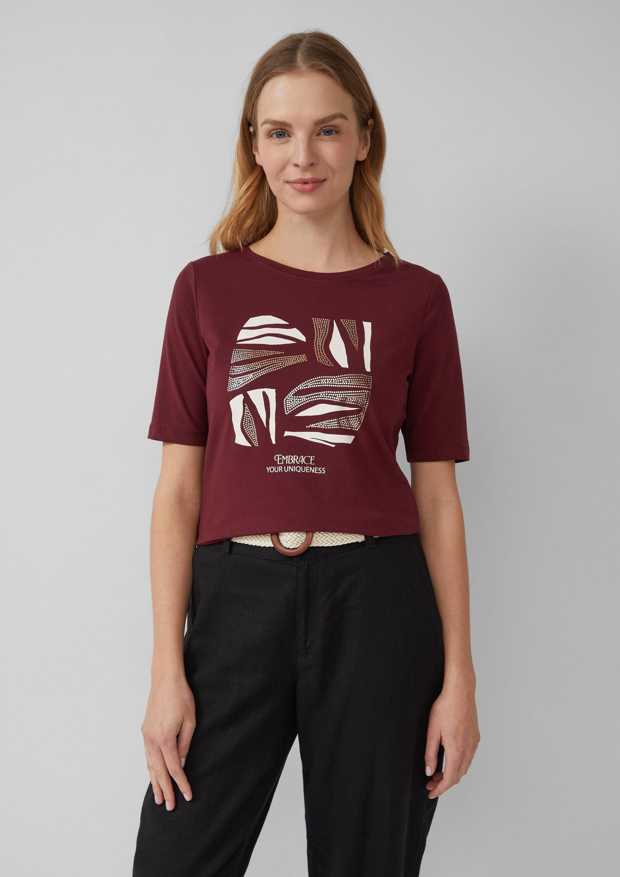 s.Oliver Kurzarmshirt T-Shirt Jersey-T-Shirt im Slim Fit mit Frontprint günstig online kaufen