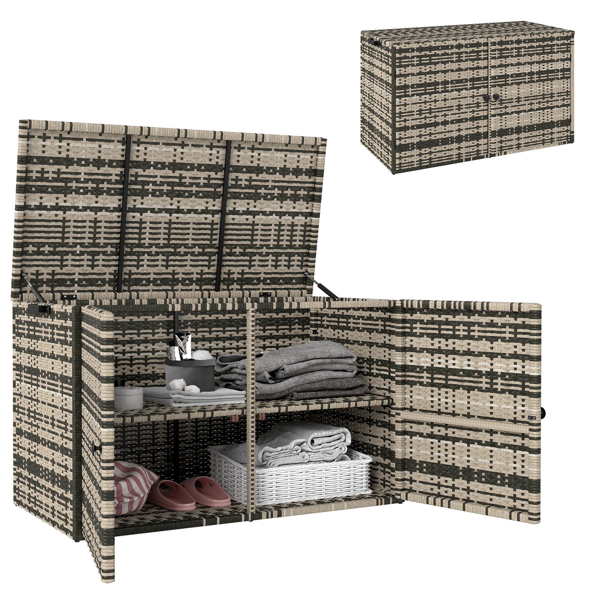 Outsunny Gartenbox 350L, mit Deckel, Hebestangen, günstig online kaufen