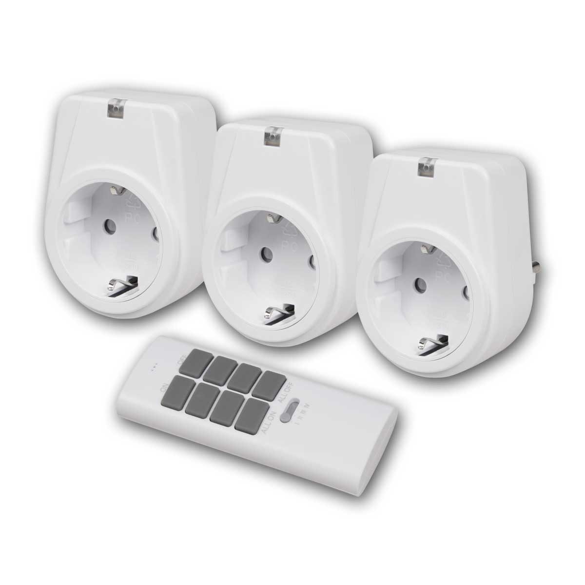 McPower Funksteckdose Funk-Steckdosen-Set "COMFORT" 230V weiß 3 Stk + FB