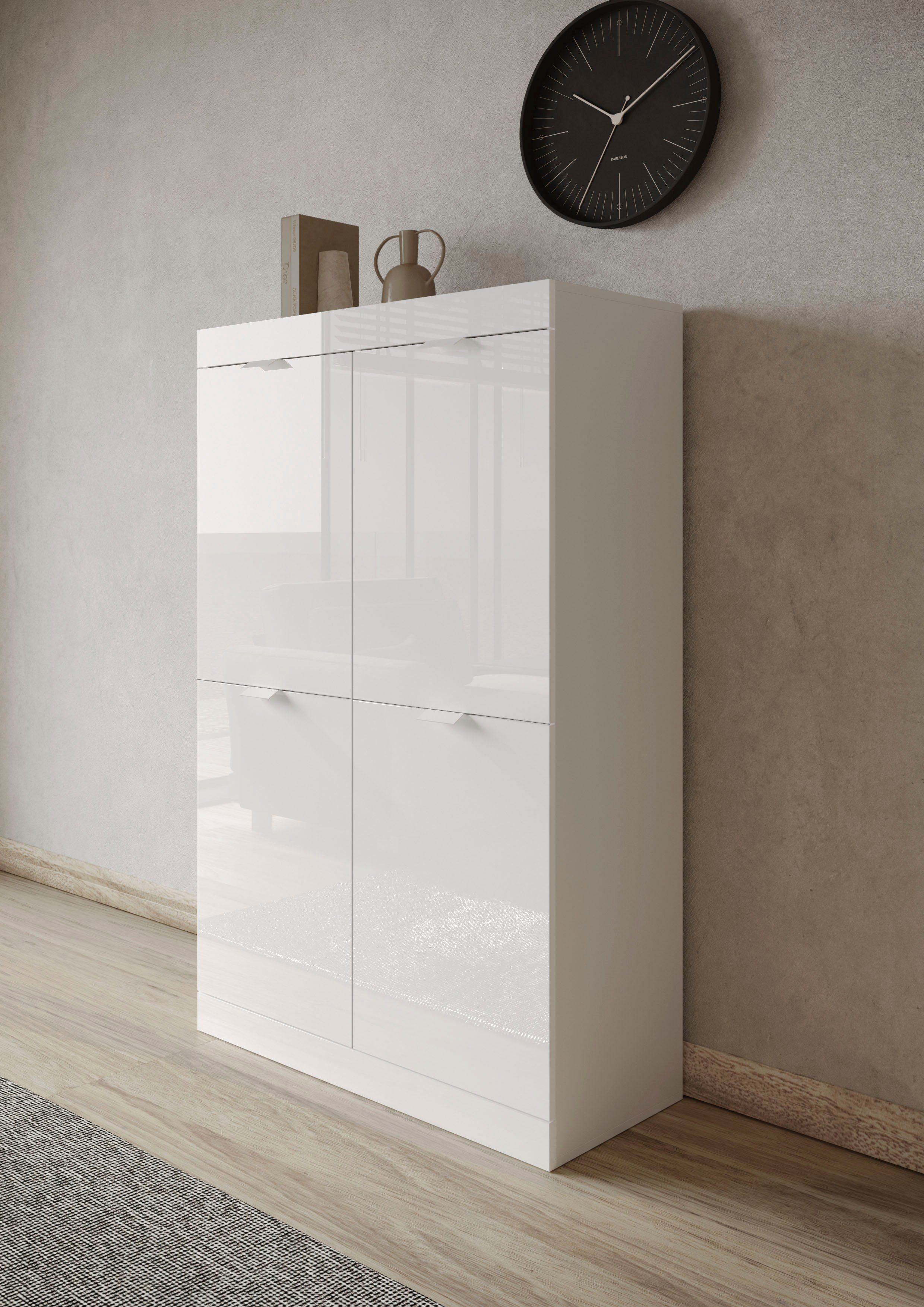 LC Highboard Slim, Breite 91 cm, weiß Hochglanz Lack | Highboards