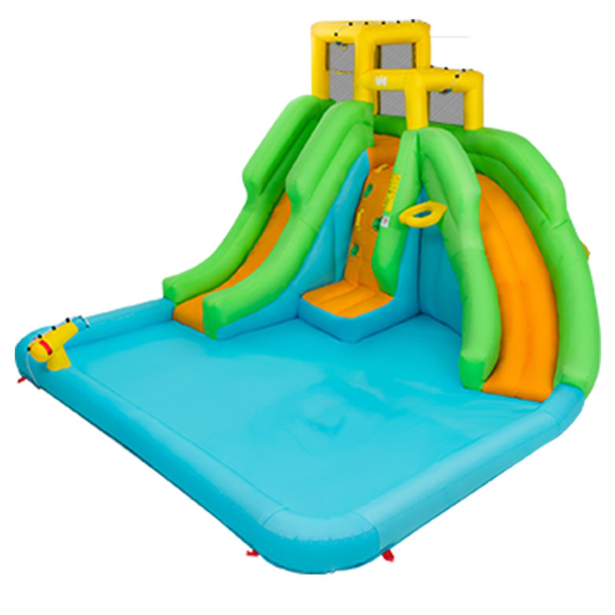COSTWAY Hüpfburg, mit 2 Rutschen & Wasserkanone, 400x360x255cm, Ohne Gebläse