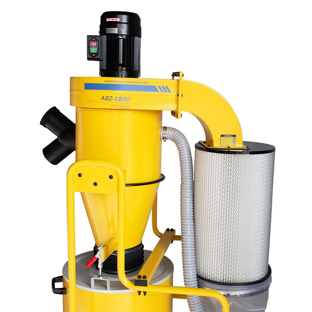 BAMATO Absauganlage ABZ-1800 Y-Adapter Zyklonabsaugung 230V Reinluft-Absaugung 1150m³/h, 1500 W, (1-tlg), Späneabsaugung, Feinstaub-Filterpatrone, 2000 Pa