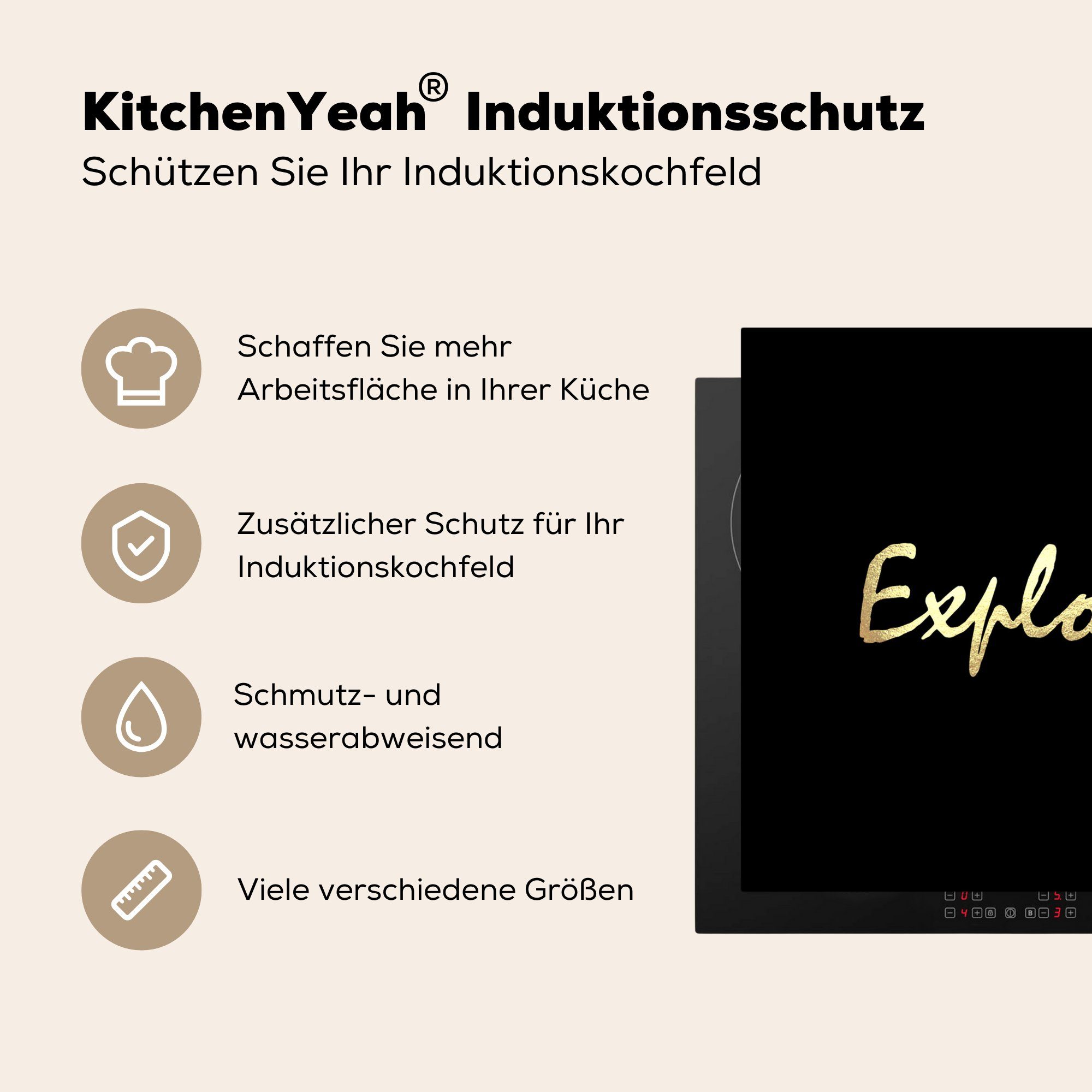 78x78 Ceranfeldabdeckung, Reisen - Schwarz, MuchoWow küche - (1 cm, Gold tlg), Arbeitsplatte Zitat für - Herdblende-/Abdeckplatte Vinyl,