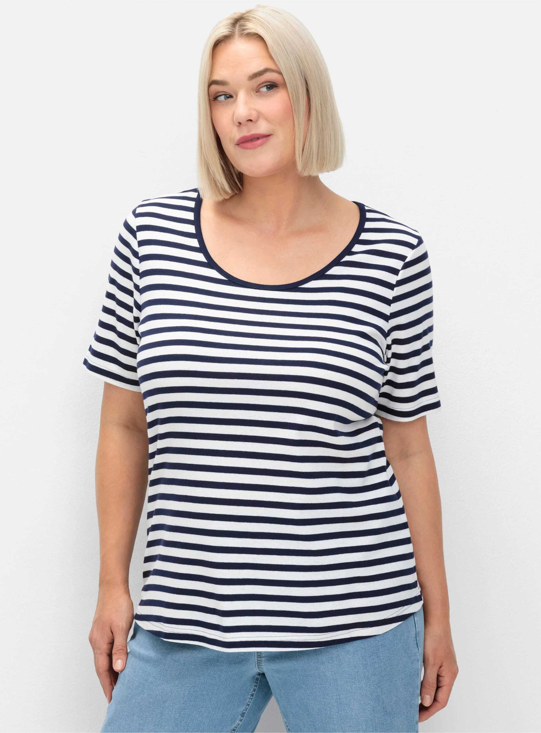 Sheego T-Shirt T-Shirt Kurzarm mit garngefärbtem Ringel, aus Rippware günstig online kaufen