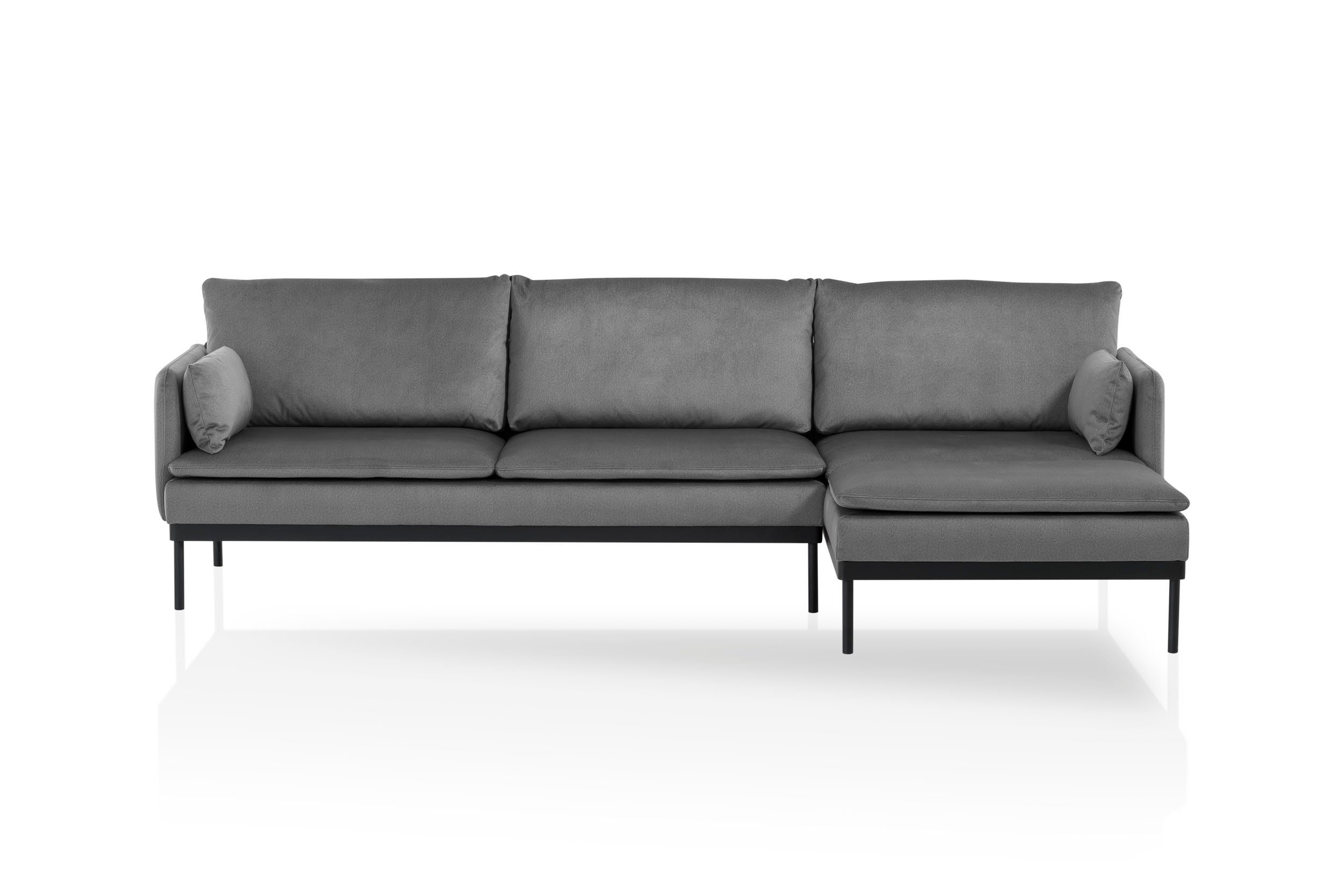 XDREAM Ecksofa Montana, hochwertige Velours-Stoff, besonders oder Europe Made Recamiere links rechts in weicher Dunkelgrau montierbar, Verarbeitung