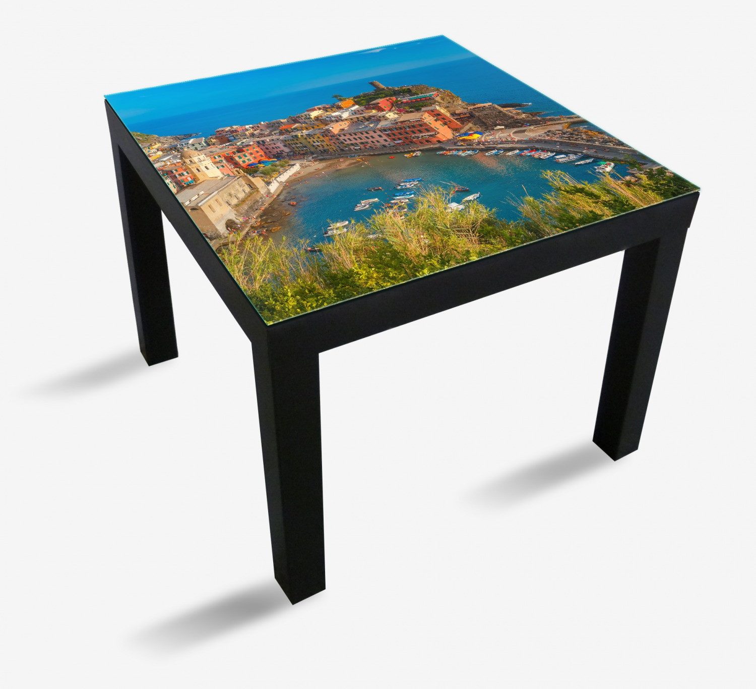 Wallario Tischplatte Farbenfrohes Küstendorf am Mittelmeer (1 St), für Ikea Lack Tisch geeignet