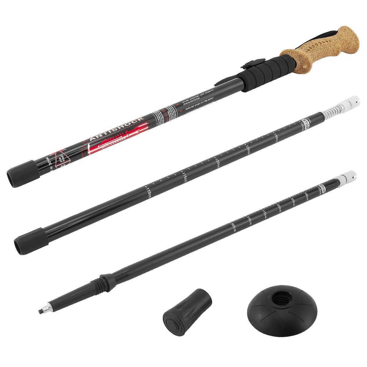 MidGard Nordic-Walking-Stöcke Wanderstоck 65-135cm Teleskop Antischock Stock Korkgriff Dämpfung (1 St), Leicht, mit ergonomischen Korkgriffe