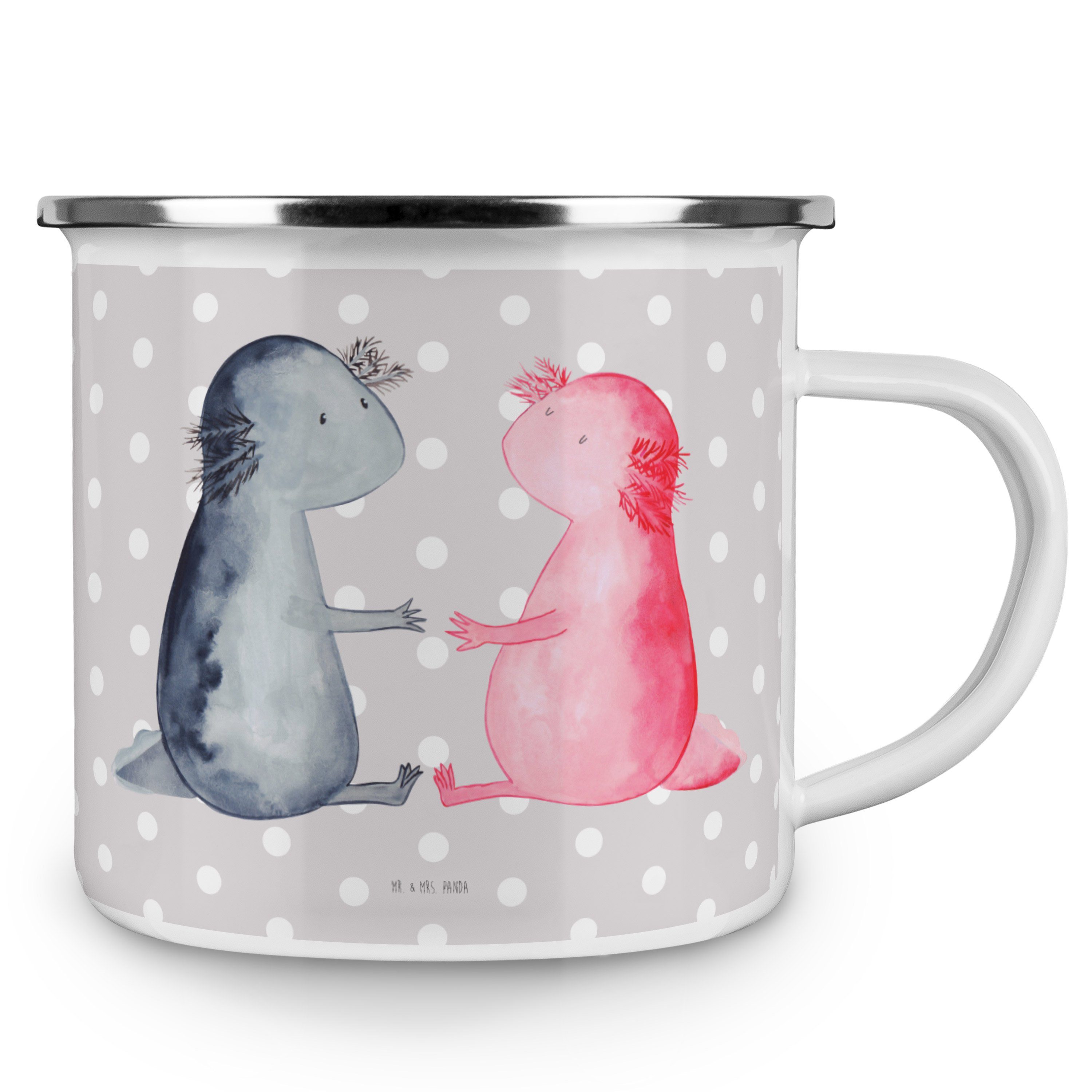 Liebe Mr. Mrs. Grau Becher Panda & Axolotl Campingtasse, Kaffee, Geschenk, - - Pastell Emaille Freund,