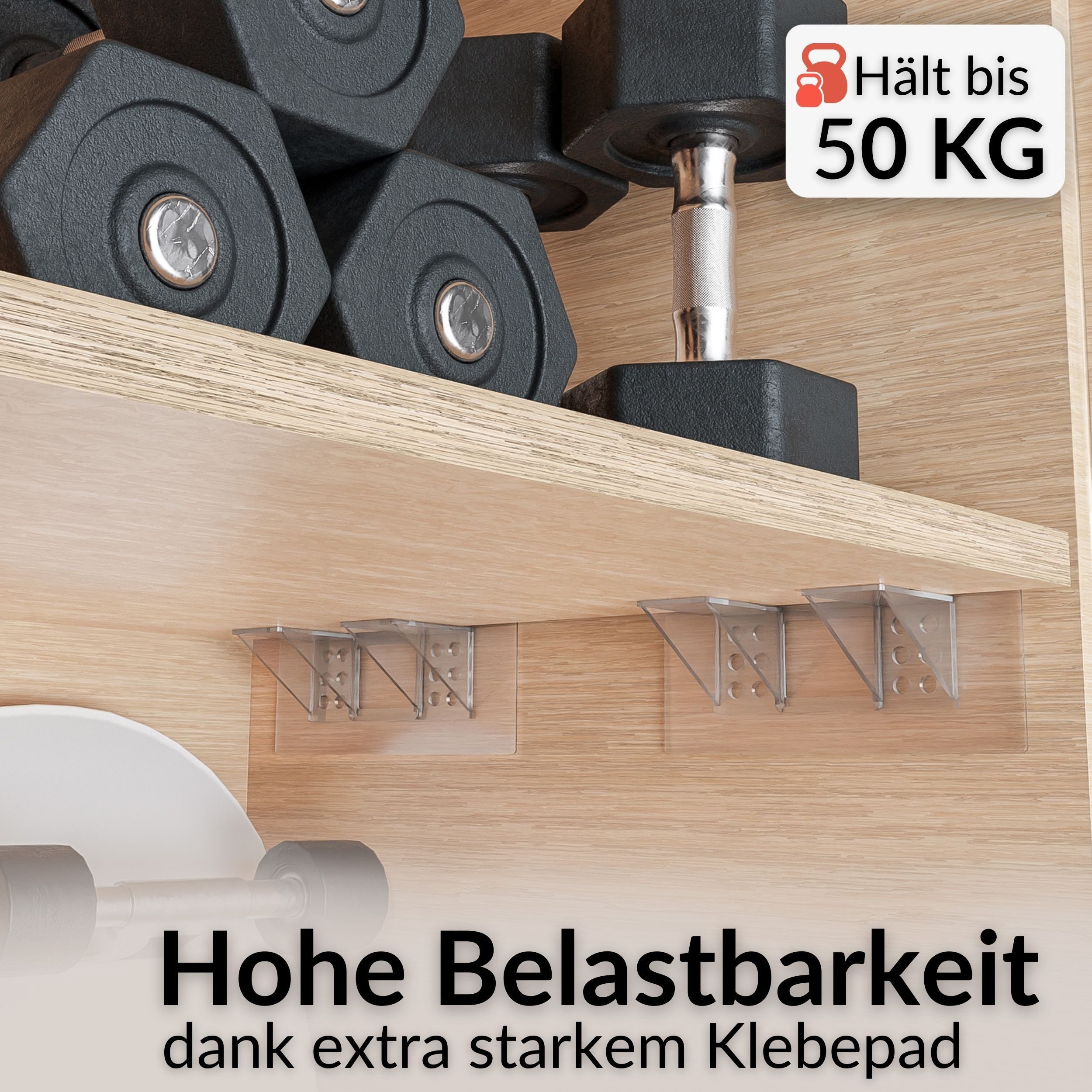 DEKAZIA Wandregalhalter ohne Bohren, Regalbodenhalter selbstklebend, Träger für Regalböden, versch. Größen & Lasten, 4er, 10er, 16er Set 10-tlg., Regalbodenträg – Bild 2 von 5