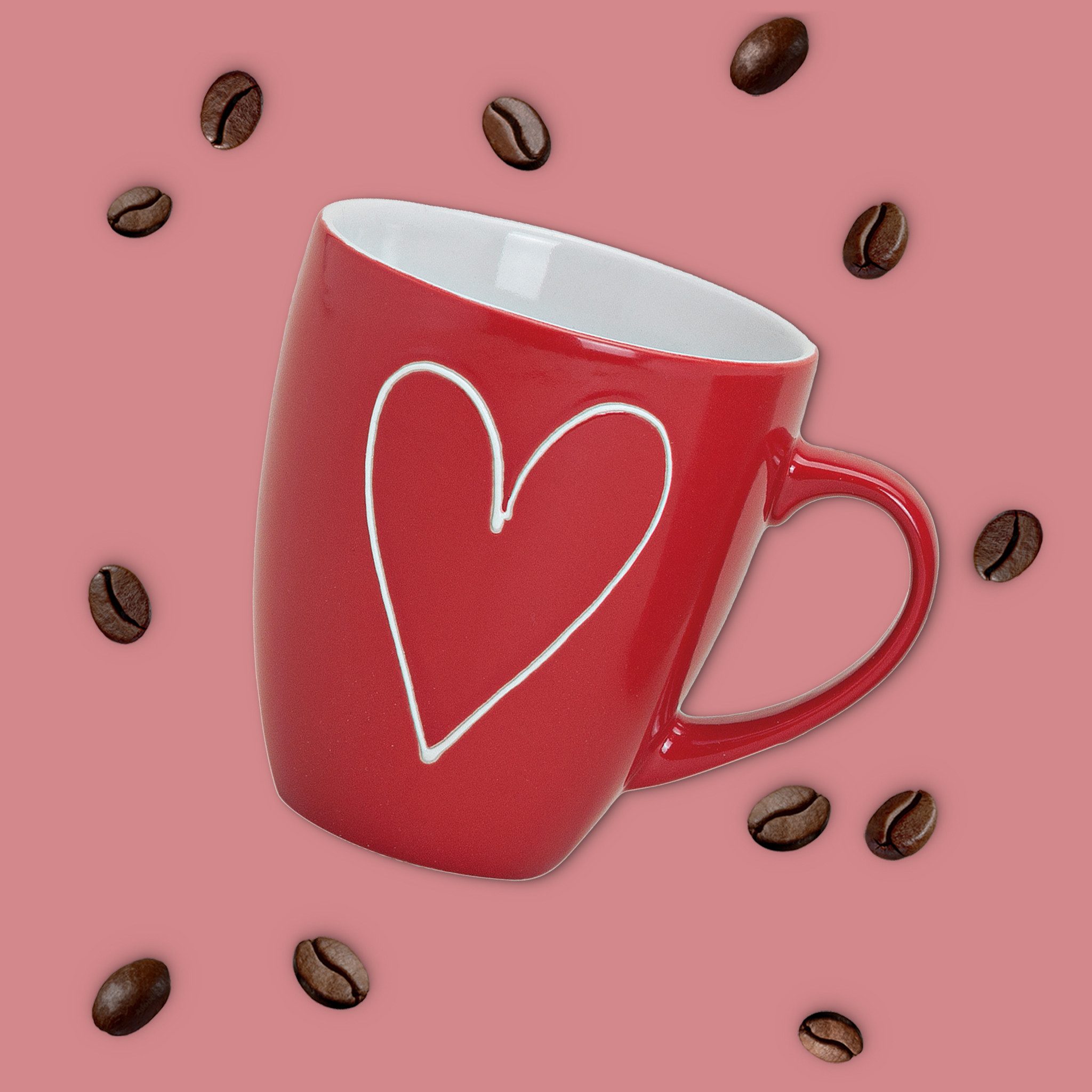 matches21 HOME & HOBBY Tasse Grosse Kaffeetassen 4er Set Landhaus-Stil einfarbig Herzen Liebe, 4-tlg., Keramik, Tee Kaffee-Becher, klassisch, rot grau weiss, 40 – Bild 4 von 5
