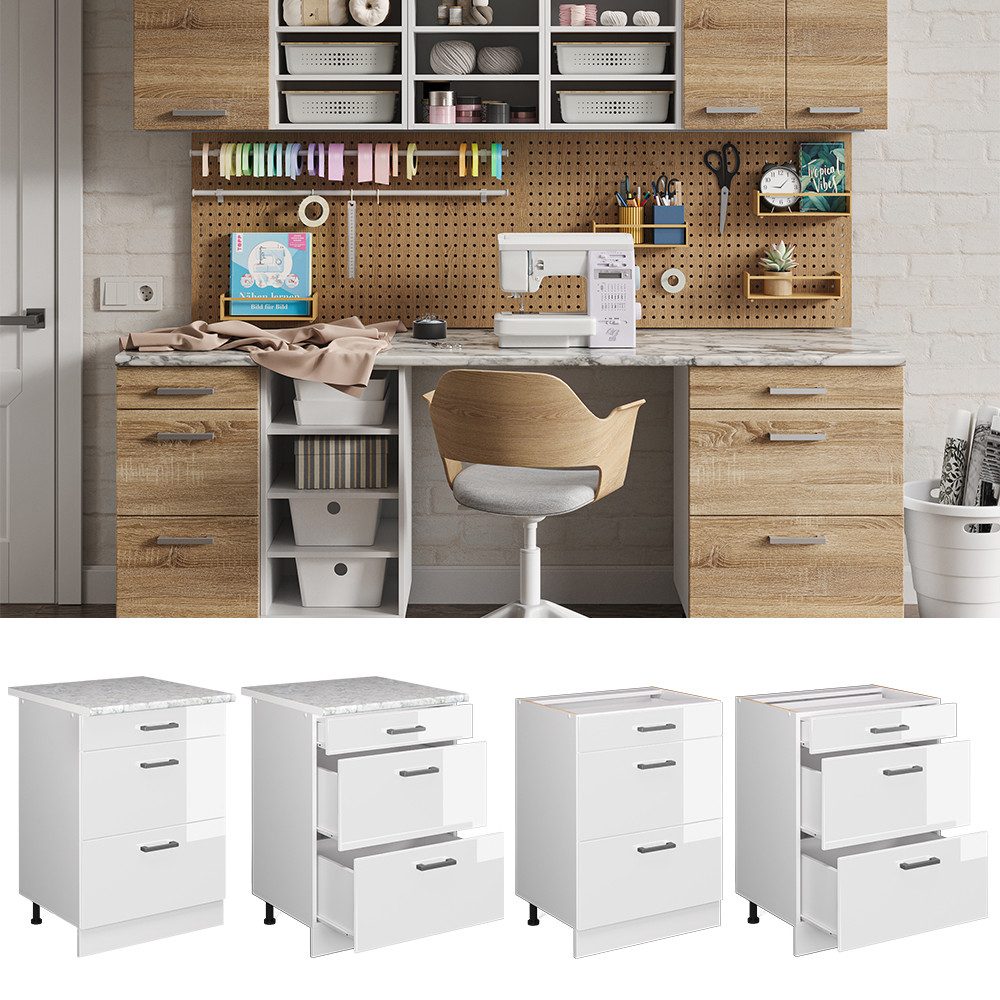 Vicco Schranksystem R-Line, Weiß Hochglanz/Weiß, 60 günstig online kaufen