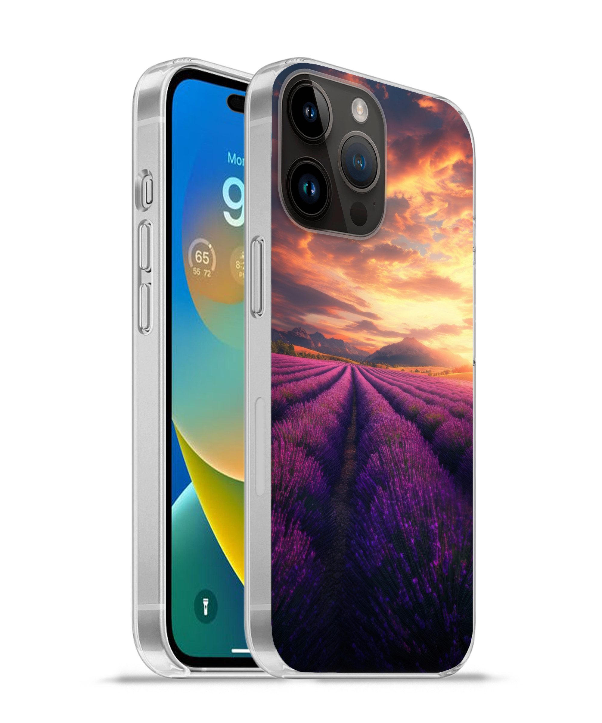 MuchoWow Handyhülle für Apple iPhone 14 Pro Lavendelfeld - Sonnenuntergang - Lila, Smartphone-Bumper, Print, Handy Schutzhülle Dünn