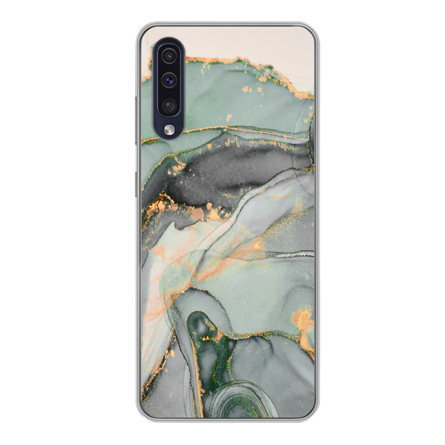 MuchoWow Handyhülle für Samsung Galaxy A50 Gold - Marmor - Grün - Luxus - Glitzer - Marmor, Smartphone-Bumper, Print, Handy Schutzhülle Dünn