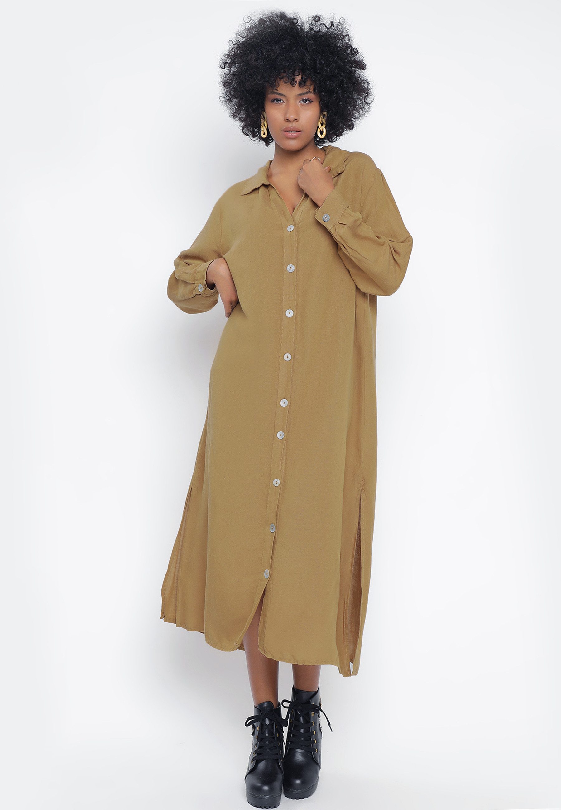 YC Fashion & Style Blusenkleid Blusenkleid aus 100% Leinen ...