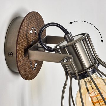 hofstein Wandleuchte »Palù« verstellbare Wandlampe aus Metall/Holz in Grau/Braun, ohne Leuchtmittel, 1xE27, Wandspot im Retro/Vintage Design m. Gitter-Optik