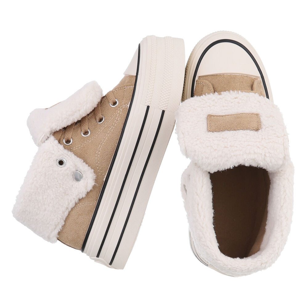 Ital-Design Trendy Freizeitschuh mit gefüttertem Knöchel und Komfort Sneakerboots (90458092) Flach Sneakers High in Hellbraun