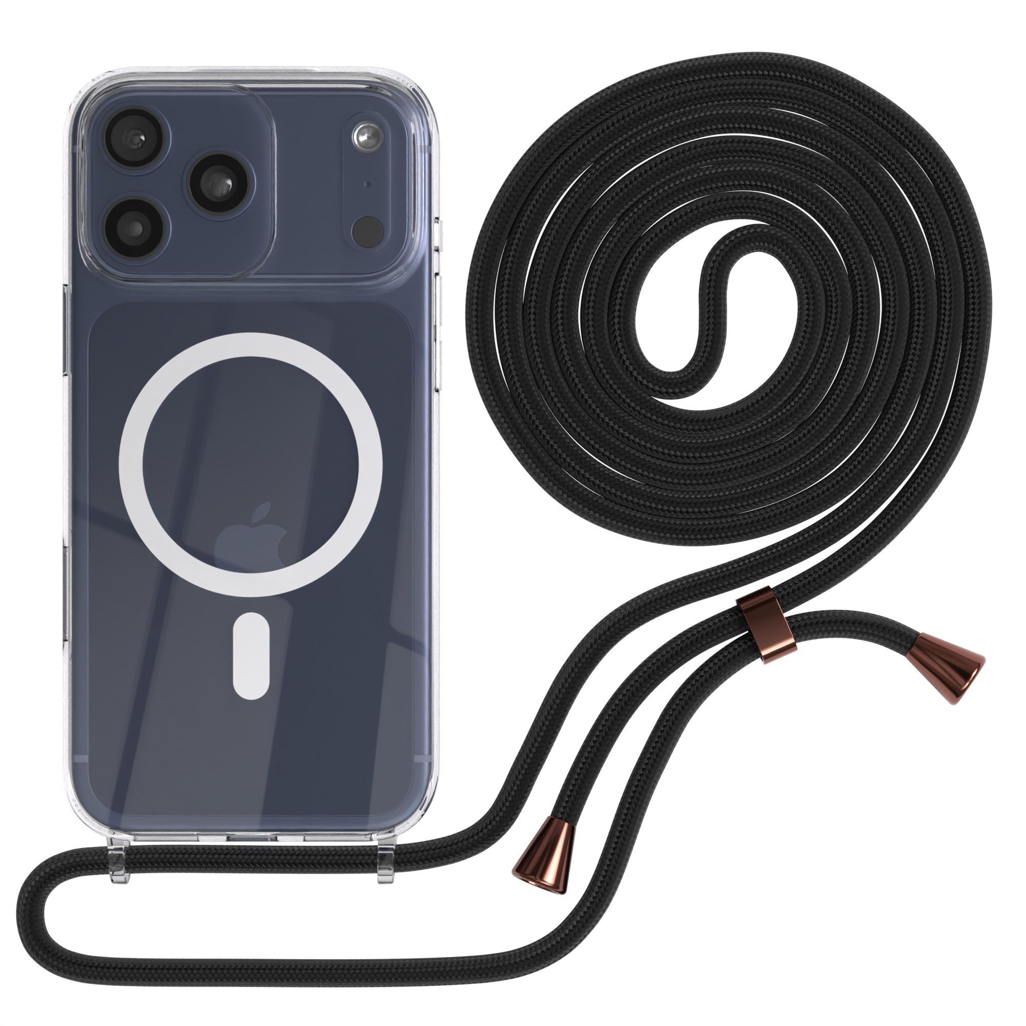 EAZY CASE Handykette mit Magsafe Hülle für Apple iPhone 17 Pro Max 6,9 Zoll, Slimcover Handykette Hülle mit Band Clear Case Handykordel Clips Rose