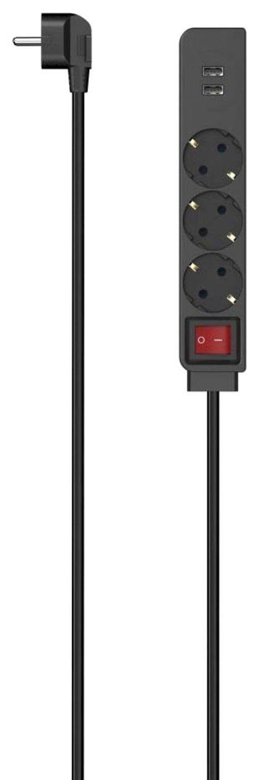 Hama Steckdosenleiste 5-fach (Ein- / Ausschalter, USB-Anschlüsse, Schutzkontaktkupplung, Schutzkontaktstecker, Kabellänge 1,4 m), 2 x USB-A schwarz