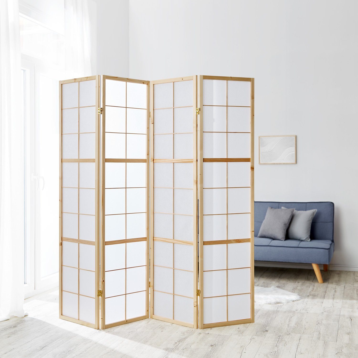 Homestyle4u Paravent Holz Raumteiler Trennwand Shoji in Weiß Sichtschutz Indoor faltbar