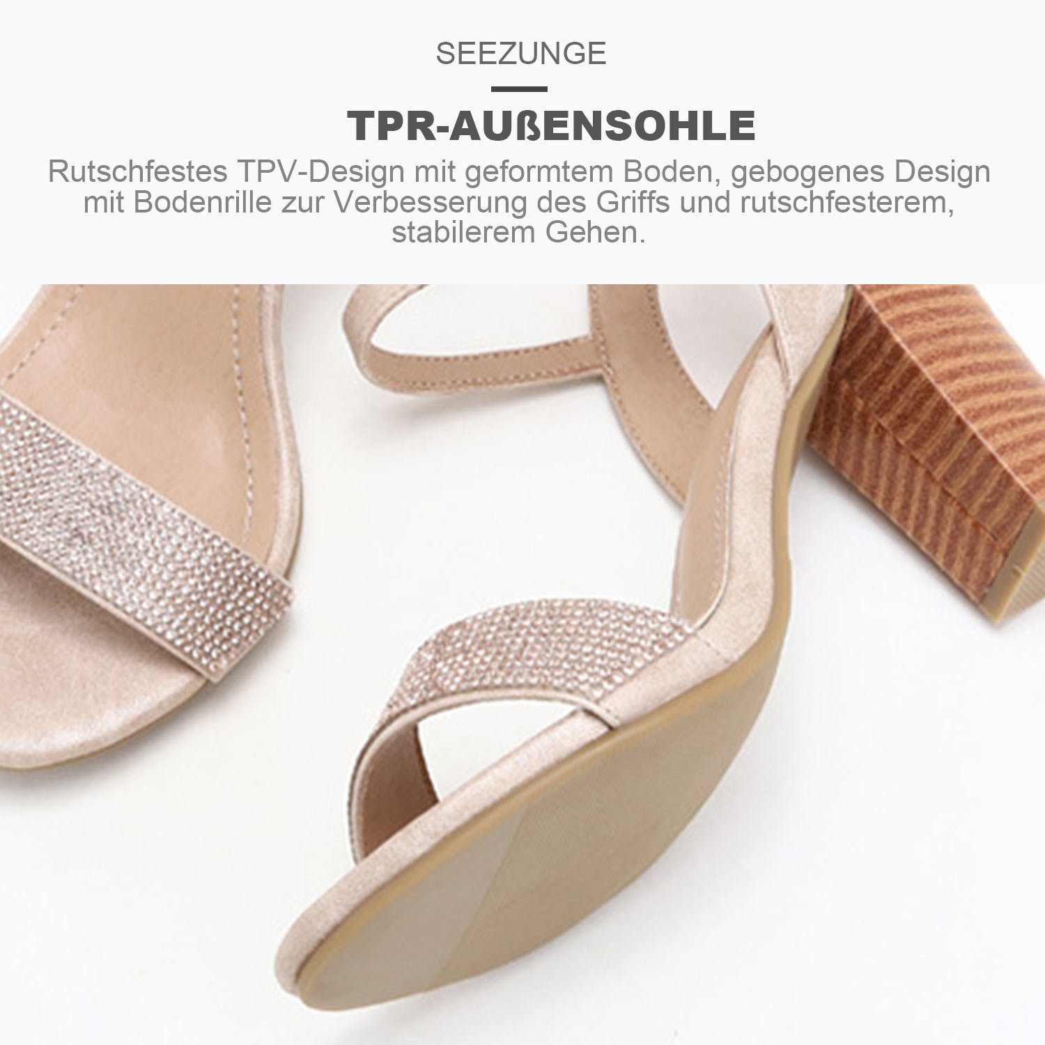 Daisred Pumps Damen Strass den Sandale High-Heel-Sandalette mit Alltag Knöchelriemen Aprikose für