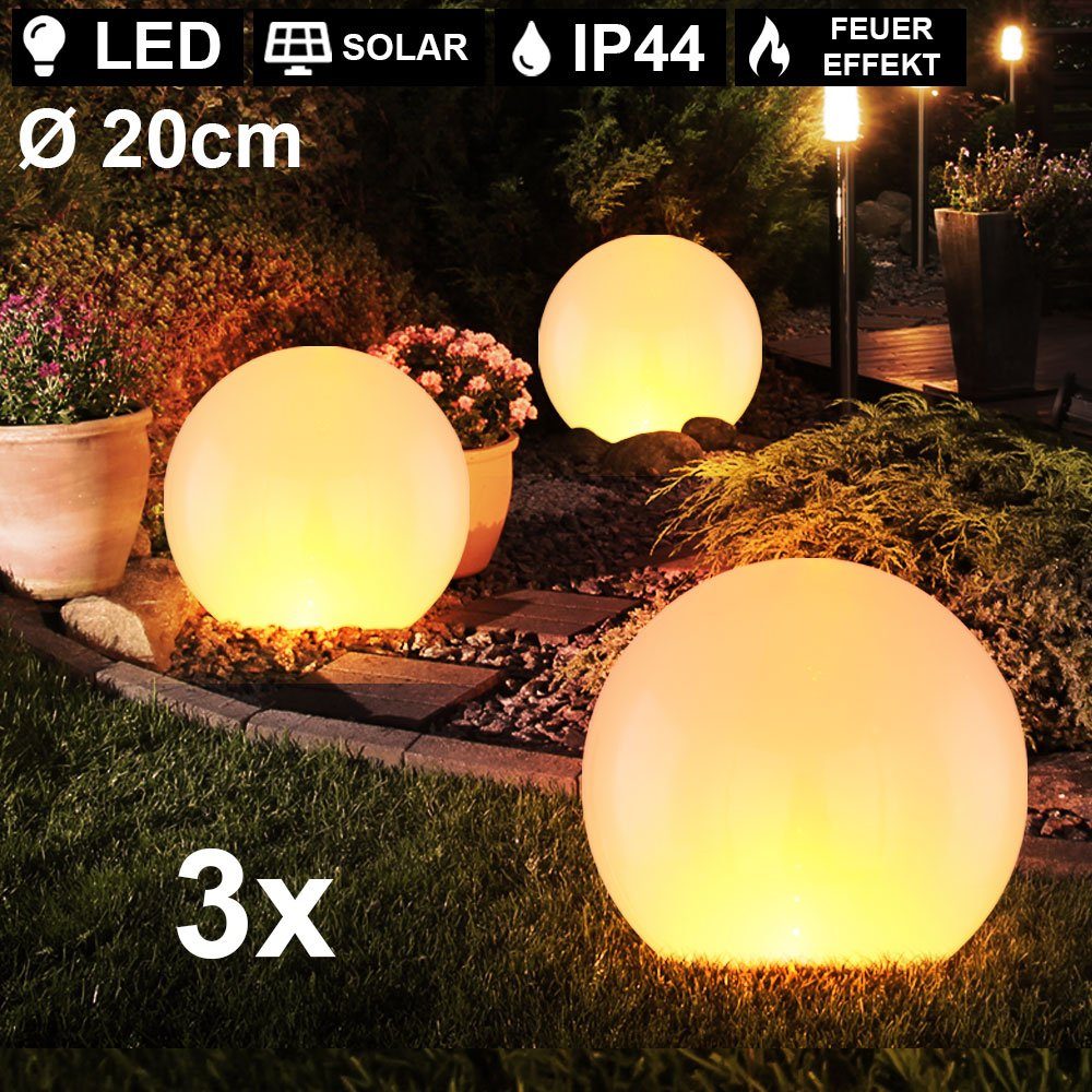 LED Gartenstrahler, 3er Set LED Solar Steck Lampen Feuer