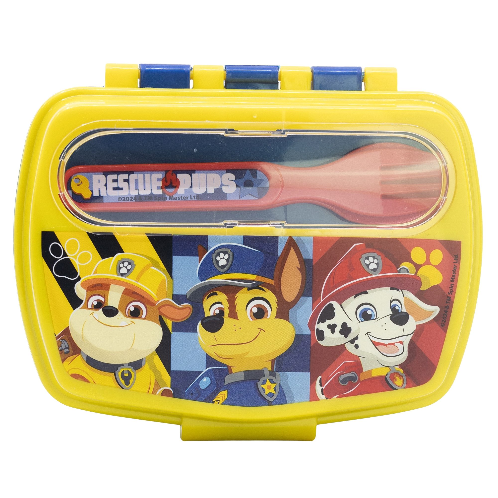PAW PATROL Lunchbox Paw Patrol Chase Rubble 4 tlg Kinder Set Brotdose Besteck Trinkflasche, (Spar-Set, 4-tlg., Spar-Set)