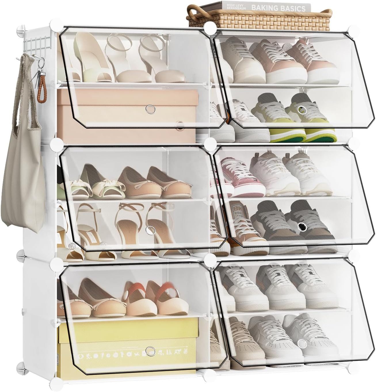 EUGAD Schuhbox (12 St), Schuhorganizer Schuhregal Kunststoff, mit Haken