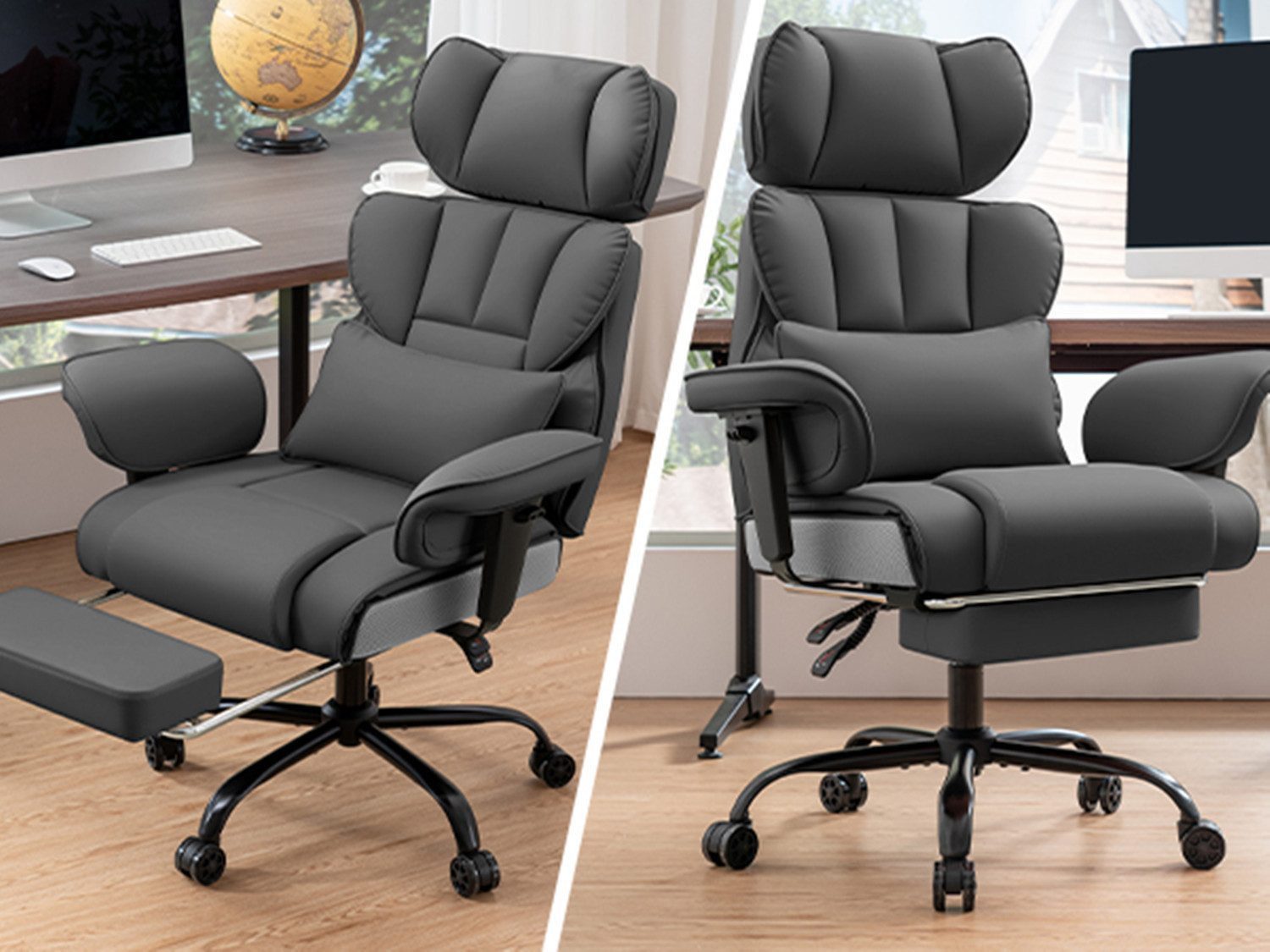 Hoffree Drehstuhl XXL Ergonomischer Bürostuhl Chefsessel Gaming-Stuhl Kunstleder, mit Fußstütze, verstellbarer Kopf- & Armlehnen, Max bis 200 kg – Bild 2 von 5