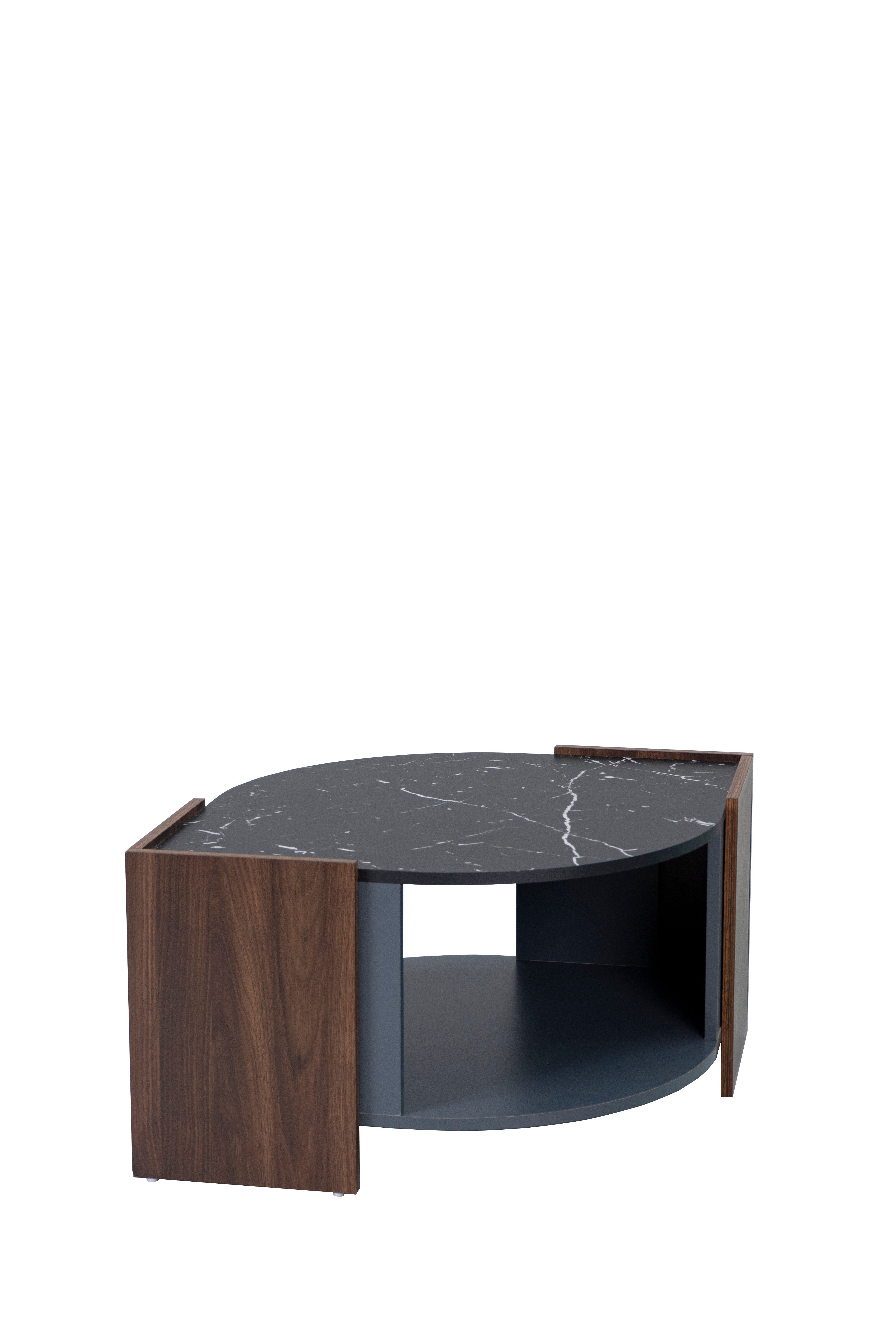Merax Couchtisch in Augenform mit großen Stauraum, Beistelltisch Marmoroptik, Wohnzimmertisch Industrial
