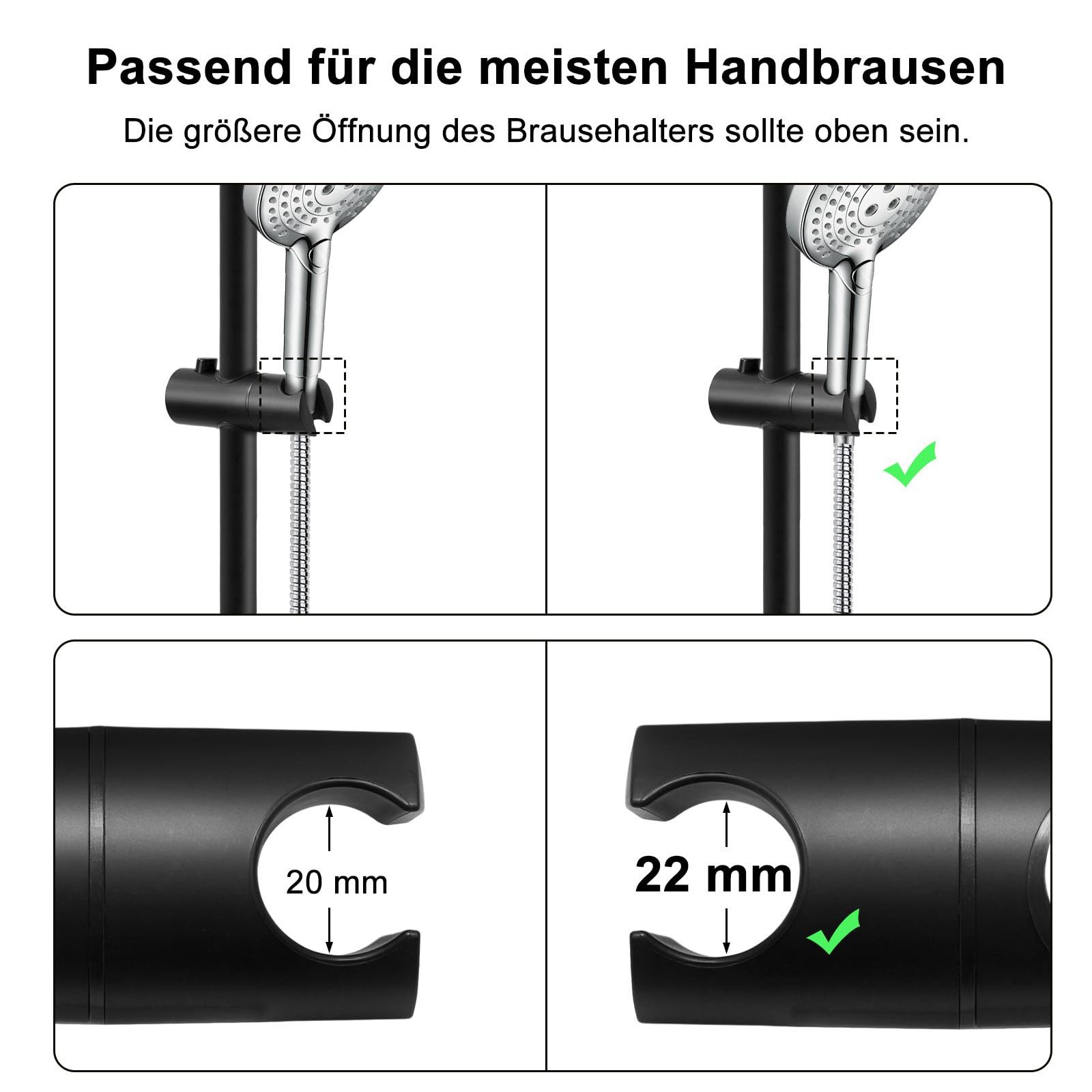 Youyijia Duschstange Adjustable 66cm Stainless Steel Shower Rod with 360° Rotating