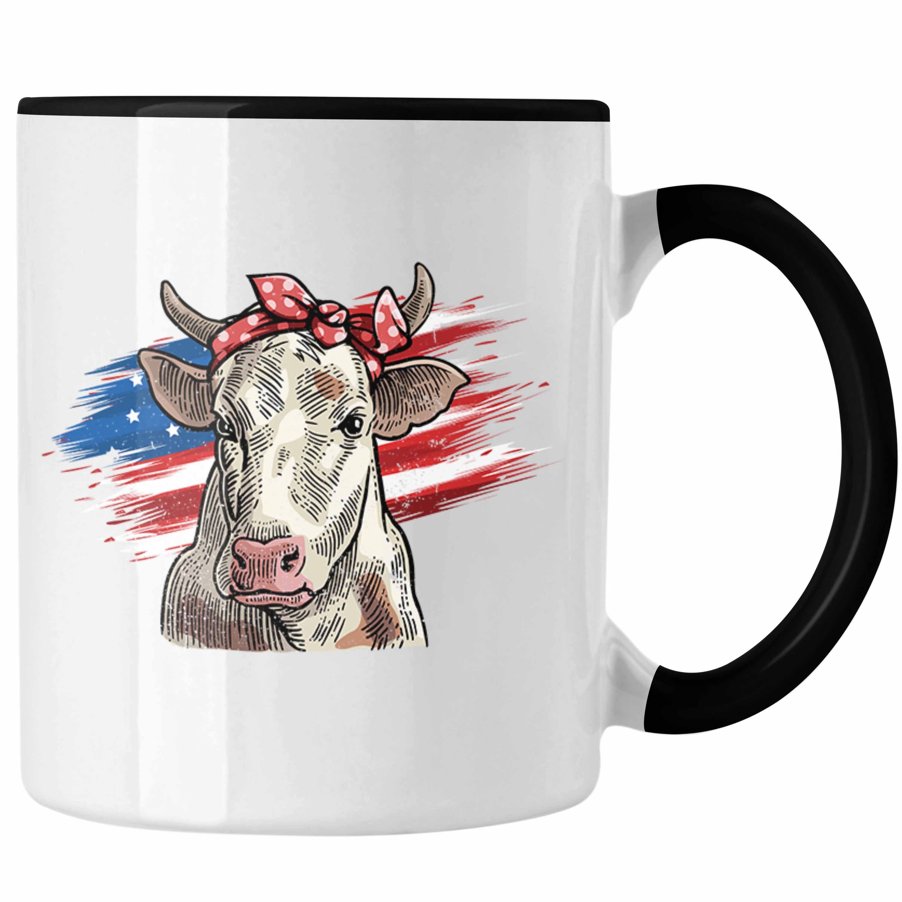 Trendation Tasse Trendation - Amerikanische Kuh Tasse Geschenk für Landwirt Bauern Geschenkidee Geburtstag Frauen Schwarz