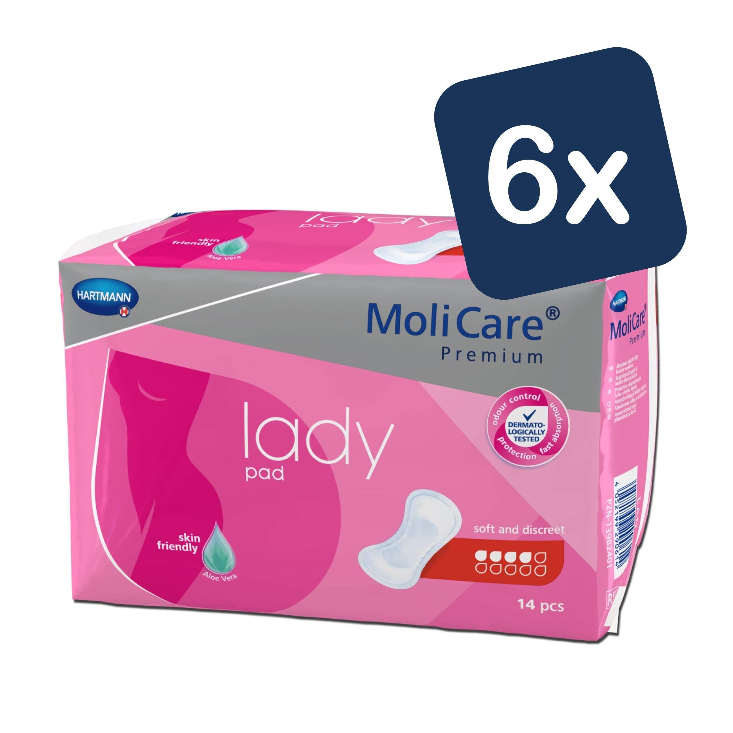 Molicare Einlage Premium lady pad: Inkontinenz-Einlage für Frauen bei Blasenschwäche, 4 Tropfen, mit Aloe vera, 14 Stück (6x14)