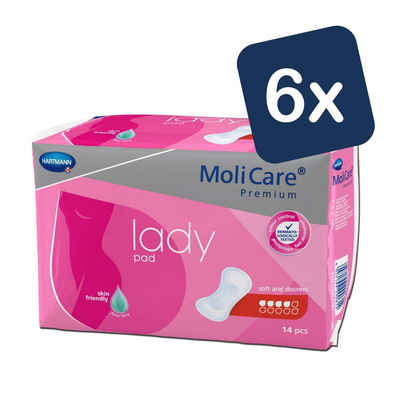 Molicare Einlage Premium lady pad: Inkontinenz-Einlage für Frauen bei Blasenschwäche, 4 Tropfen, mit Aloe vera, 14 Stück (6x14)