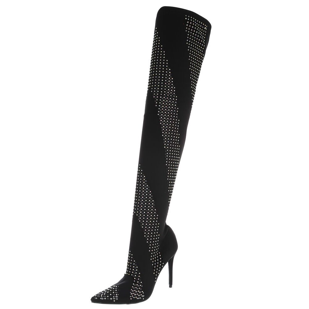 Ital-Design Elegante Overknee-Stiefel mit Glitzer-Details für Damen Overkne günstig online kaufen