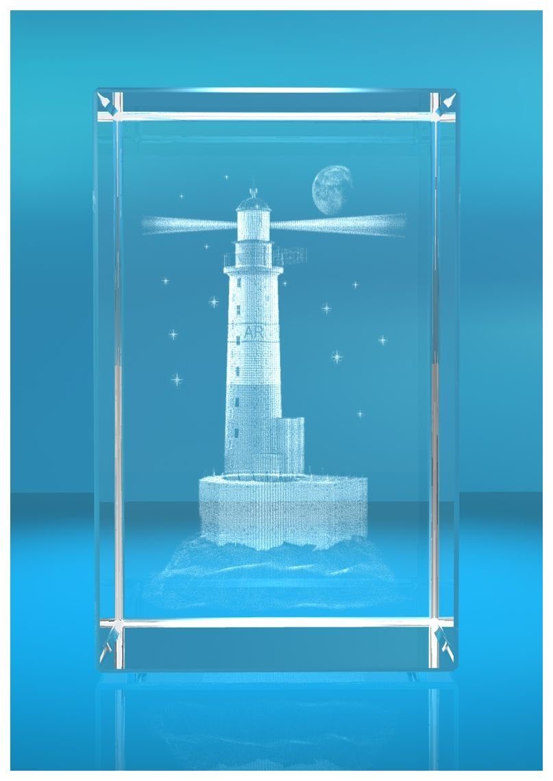 VIP-LASER Dekofigur 3D Glasquader Motiv: Leuchtturm, Hochwertige Geschenkbox, Made in Germany, Familienbetrieb